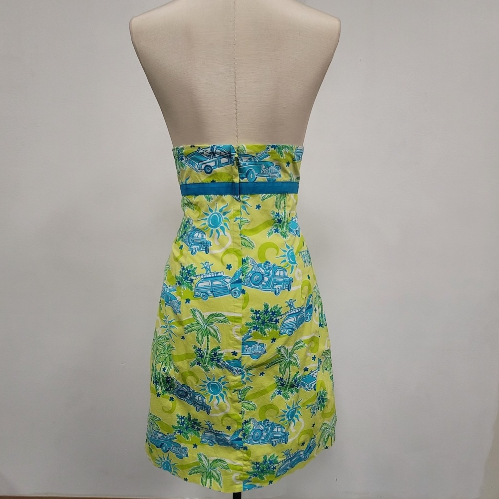 Lilly Pulitzer Vintage Sabrina Dress Size 6 Cruisin Car Print Strapless‎ Bow - Picture 2 of 9